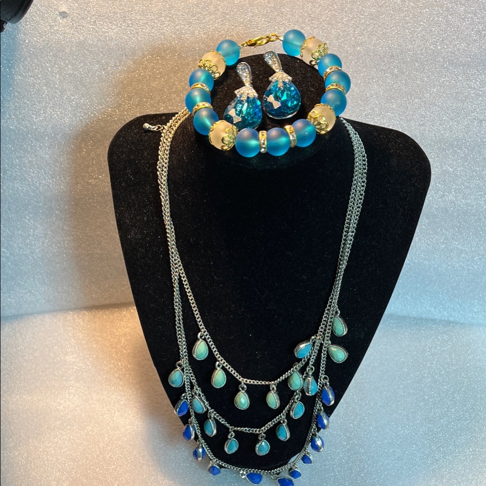 Premier Design Necklace, Glass Bracelet and Costume Earrings